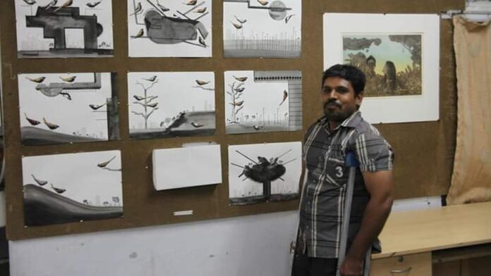 Artist Thackeray Naik paints one of his own world with locomotor disability

