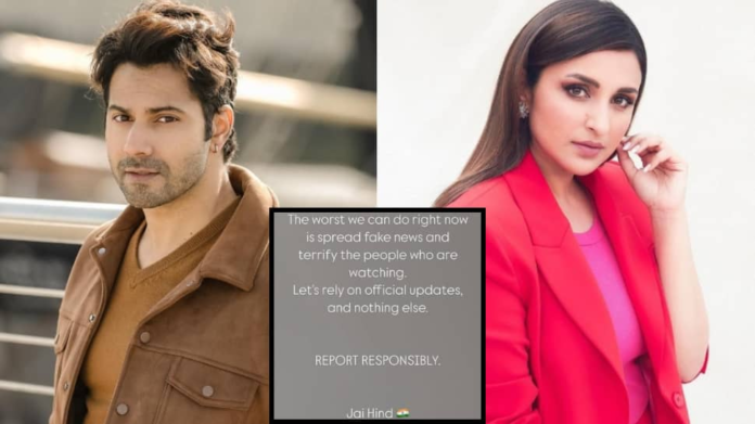 Varun Dhawan, Parineeti Chopra urged citizens to rely on verified sources amid India-Pakistan tension.

