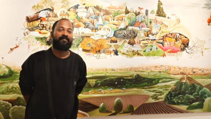 Demonstration of works of three artists of Kerala Lalitakala Academy's contemporary solo art exhibition project 


