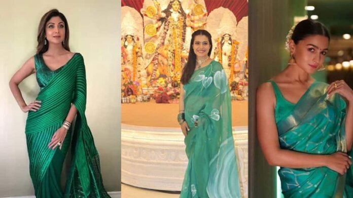 Navratri, Durga Puja 2025 Day 8, Saptami Rang Mor Green: Kajol to Alia Bhats Excellent Sari style for her celebration - in the style - in the pics

