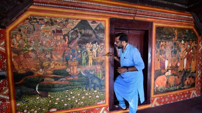 Mural expert Saju Thuruthil restores three historic Fort Palace murals in Thiruvananthapuram

