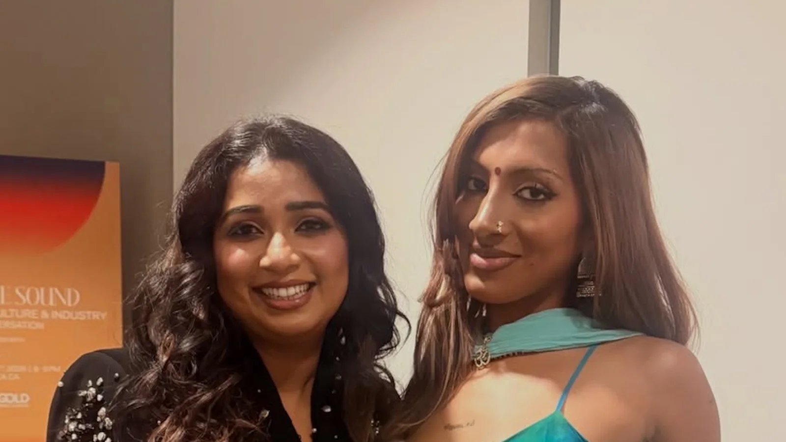 Lara Raj of Katsaye has a fangirl moment with Shreya Ghoshal at an LA event.